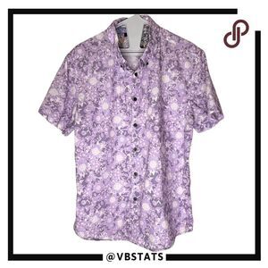 Lords of Harlech Men's Tim Sunflowers Cotton Button Down Shirt Lavender Sz Large